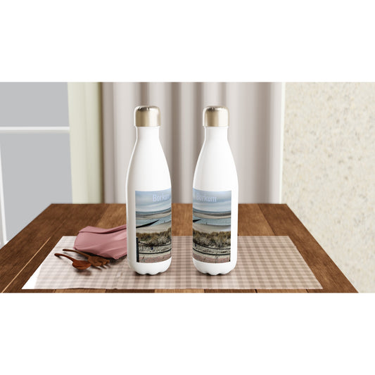 Weiße Edelstahlflasche mit Borkum Motiv